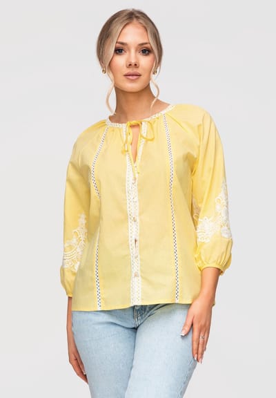 OMBRE Overhemd - Loose Fit - Katoen - Lange Mouw Geel S