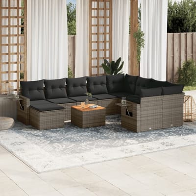 vidaXL - 11-delige - Loungeset - met - kussens - poly - rattan - grijs