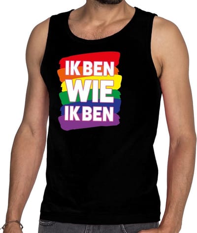Gay pride born this way tanktop/mouwloos shirt - zwart regenboog singlet voor heren - LHBT kleding S