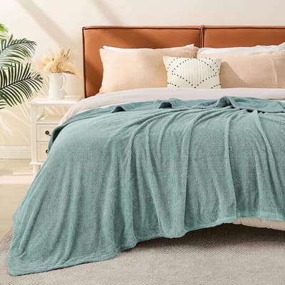 Famanu – Geweven Musline Deken Katoen & Fleece Sofadeken Sprei - 150 x 200 - Flauw Knuffeldeken voor Bank Zacht Lichte Ademende Overslagdeken - Crème