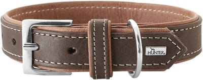 Premium leren hondenhalsband, plantaardig leer, milieuvriendelijk en duurzaam, donkerbruin/cognac (M)