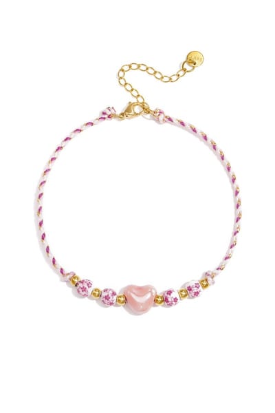 Bijoutheek Enkelsieraad Summer Vibe Touw Kralen Hart Roze