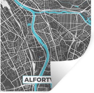 Muurstickers - Sticker Folie - Alfortville - Frankrijk - Kaart - Plattegrond - Stadskaart - 100x100 cm - Plakfolie - Muurstickers Kinderkamer - Zelfklevend Behang XXL - Zelfklevend behangpapier - Stickerfolie