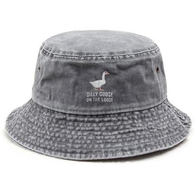 Domme Gans Gewassen Katoenen Bucket Hat voor Mannen Vrouwen Vintage Brede Rand Zonbescherming Verstelbaar Buiten Strand Visserij Pet G gray