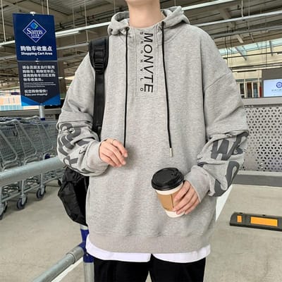 Lente en Herfst Hoodie Heren, Fake Tweedelig Top Tiener Casual Mode Hoodie 2XL gray