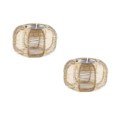 AULICA - Set Ronde kandelaar - waxinelichtjeshouder - 9x9x5cm - Goud - Set 2 stuks