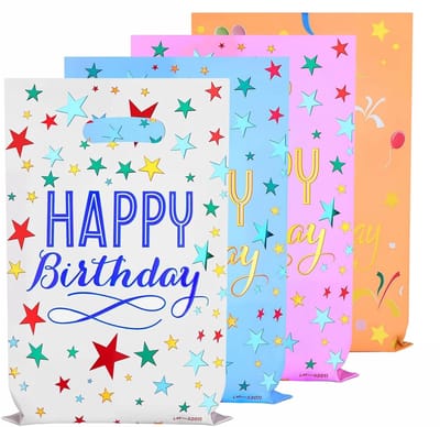 Fako Bijoux - 40x Folie Uitdeelzakjes Happy Birthday - 40 stuks - Traktatie Zakjes Voor Uitdeelcadeautjes - Uitdeelzakjes Kinderfeestje - Verjaardag - 4 Kleuren