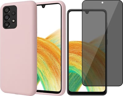 Hoesje geschikt voor Samsung Galaxy A33 - Matte Back Cover Microvezel Siliconen Case Hoes Roze - Tempered Glass Privacy Screenprotector