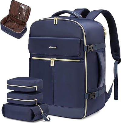 Handbagagerugzak voor dames en heren, grote 40 liter, reisrugzak, reisrugzak, vliegtuig, 17 inch laptoprugzak, waterdichte kofferrugzak, draagtas, reistas voor reizen, blauw