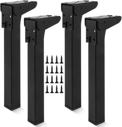 Dailygoods - Set van 4 Inklapbare Tafelpoten - Meubelpoten - Ideaal voor Tafel en Bed - Zwart 25 cm - Met Voetensteun - Geschikt voor Meubels