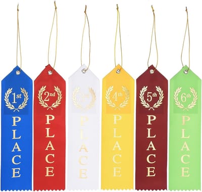 Award Ribbons 54 Pcs - 1st 2nd 3rd 4th 5th 6th Place Medal Ribbon met Event Card en Rope voor Sports Events Competities - Blue/Red/White/Yellow/Dark Red/Green