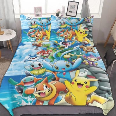 Anime Pokemon Pikachu Beddengoed Set Dekbed Dekbedovertrek Dekbed Beddengoed Twin Enkel King Kinderen Volwassenen Cadeau US Queen(228*228cm)3pcs