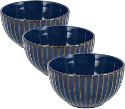 Soepkommen Set van 3 – Ramen Kom Ø14 cm – Serveerkommen van Aardewerk Zonder Oor – Schalen & Fruitschaal – Blauw