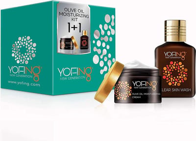 Geschenkset Moederdag cadeautje voor haar Dode Zeezout set Yofing - Olive Oil Moisturizing Kit (olijfolie moisturizing crème & clear skin wash)