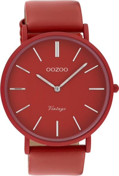 Chili peper rode OOZOO horloge met chili peper rode leren band - C9879