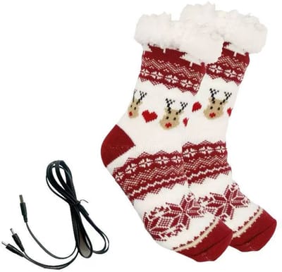 Vloerwarmer voor dames, verwarmd door lamsvacht-pantoffels van acryl, 22 cm, USB，antislip, zacht en comfortabel, perfect voor huisvrouwen die thuis op kantoor werken