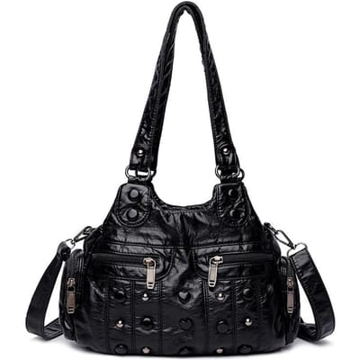 Europese en Amerikaanse Trendy Dames Schoudertas Street Love Knoop Klinknagel Multi-rits Dames Crossbody Tas Draagbare Moedertas black