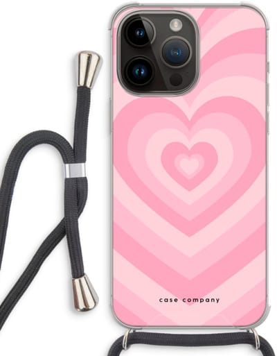 Case Company® - Hoesje met koord geschikt voor iPhone 14 Pro Max hoesje met Koord - Hart Roos - Telefoonhoesje met Zwart Koord - Bescherming aan alle Kanten en Over de Schermrand
