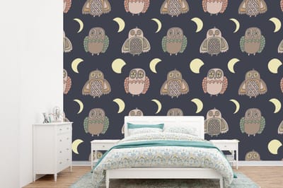 Behang - Fotobehang Uil - Patronen - Maan - Breedte 360 cm x hoogte 260 cm