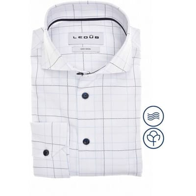 Ledûb Overhemd Allover Check Easy-Iron Cotton Wit-Blauw / male