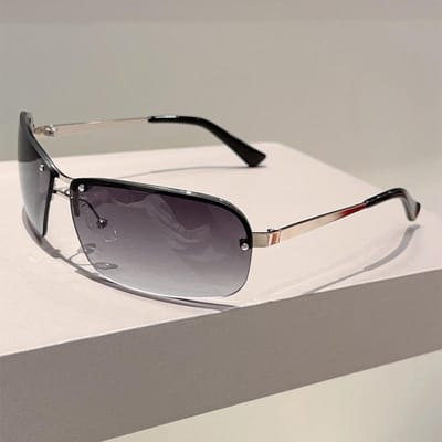 Heren Stijlvolle Gradiënt Casual Zonnebrillen Dames Trendy Dubbele Brug Design Decoratieve Zonnebrillen KAMMPT Y2k Randloze Zonnebrillen without case gray
