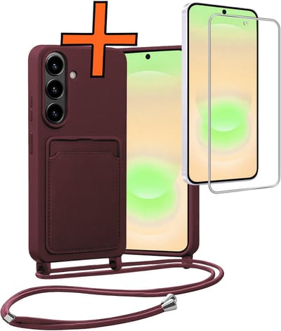 Hoesje Geschikt voor Samsung A37 Hoes Met Telefoonketting Met Screenprotector - Backcover Geschikt voor Samsung Galaxy A37 Case Met Koord - Aubergine
