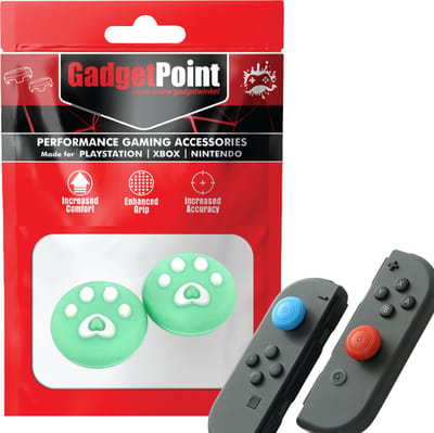 Gadgetpoint - Thumb Grips voor Nintendo Switch Joy-Con Controllers - Gaming Thumbgrips - Performance Anti-Slip Thumbsticks - Bescherming Accessoires - Pootjes - Groen met Wit