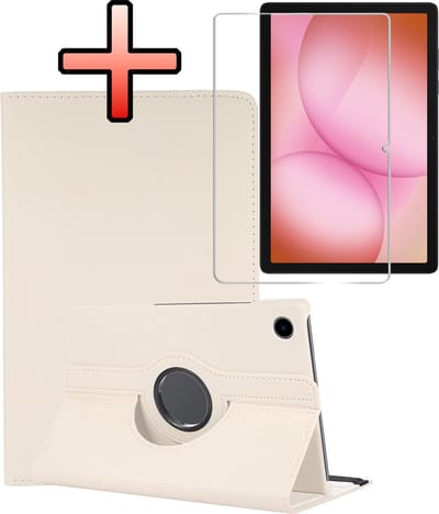Hoes - Geschikt voor Samsung Galaxy Tab A11 Plus - Met Screenprotector - 360 Graden Draaibare Hard Cover Case - Tablet Hoesje Draaibaar - Wit
