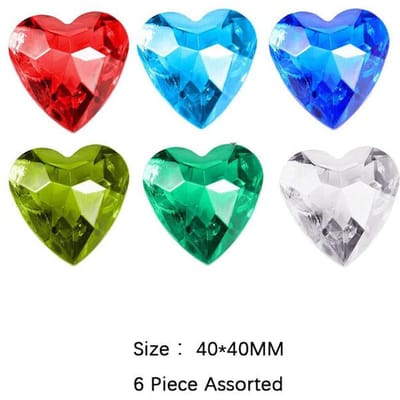 6 STKS 40MM Hartvormige Acryl Diamant Edelstenen Schatkist Piraten Schat Zoektocht Feestartikelen Voor Verjaardag Halloween Cadeaus Kinderen