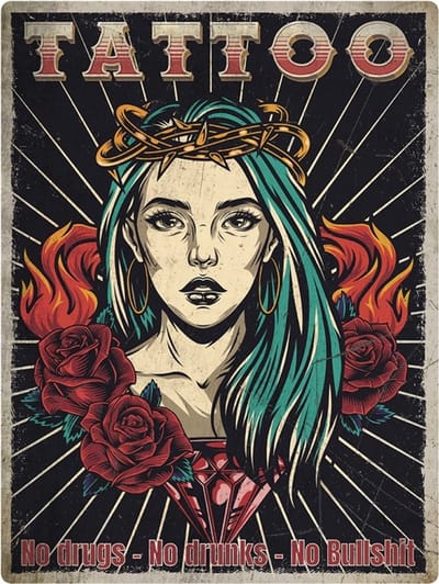 Signs USA - retro wandbord - dibond - Tattoo No Bullshit - 33 x 44 cm