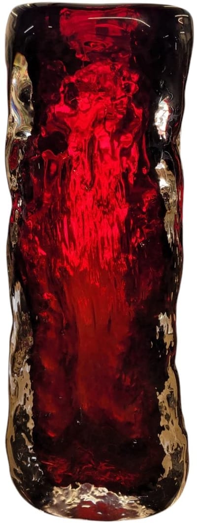 Vaas rock rood small 6x6x20 - handgemaakt dik glas - opening 4.5cm