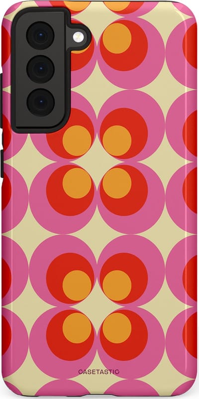 Casetastic hoesje geschikt voor Samsung Galaxy S21 FE 5G - Dubbellaagse bescherming - Circle boogie - Fashion Case - Roze Rood Zand Okergeel