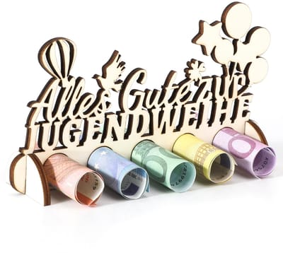 Dailygoods- Geldcadeau - Houten Decoratie - Cadeaubon - Feestaccessoires - Verpakking voor Jongens/Meisjes - Jeugdwijding - Cadeau