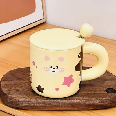 Leuke Waterbeker Cartoon Nieuw Product Creatieve Gepersonaliseerde Keramische Mok Huishoudelijk Pak Meisjes met Deksel Beker Klein Cadeau 375ml