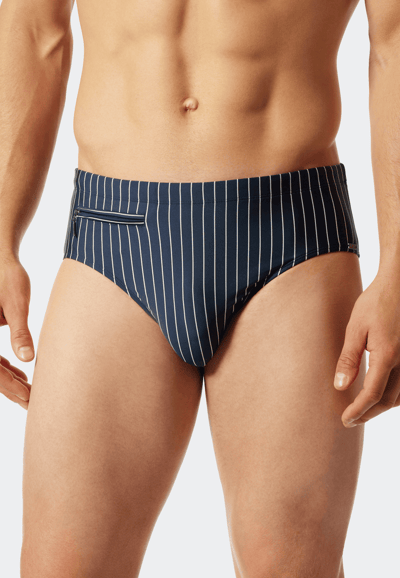 Zwembroek met zak met ritssluiting, gemaakt van gebreide stof met strepen, admiraalblauw - Nautical Casual 5