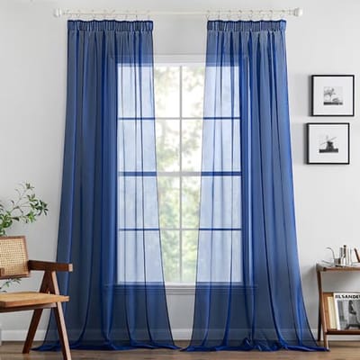 Transparante Voile Gordijnen voor Binnen - Modern en Elegante Woonaccessoires - 140 x 245 cm - Set van 2 - Blauw