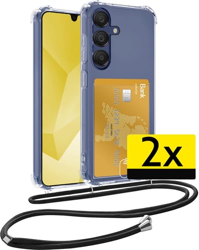 Hoesje Geschikt voor Samsung A16 Telefoonhoesje Met Koord Case Pashouder Siliconen - Hoes Geschikt voor Samsung Galaxy A16 Hoesje Met Kaarthouder - Transparant - 2 Stuks