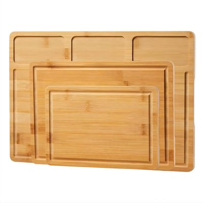 Snijplank set - Voor keuken - 3-delige bamboe snijplanken met handgrepen - Met sapgroeven, hakplankfunctie