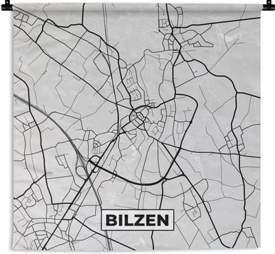 Wandkleed - Wanddoek - Plattegrond – Bilzen – Zwart Wit – Stadskaart - Kaart - 180x180 cm - Wandtapijt