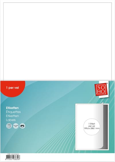 SOHO Etiketten – Stickervellen – Zelfklevende etiketten – Labels – 1 etiketten per vel – Geschikt voor de printer – 19,9 x 28,9 cm – 10 stuks