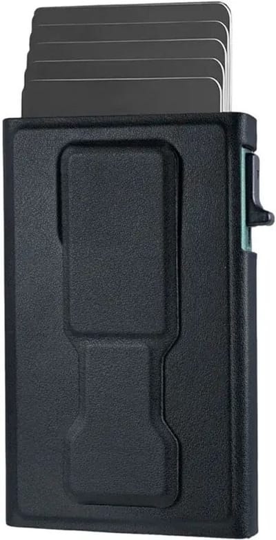 SBG MagSafe Auto Pop‑Up Pasjeshouder met Standaard | Magnetische Kaarthouder voor Smartphone | RFID NFC Bescherming | Bediening met Eén Hand | PU Leer Cardholder | Zwart