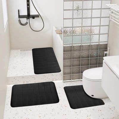 Dailygoods - Badmatset 3-delig, zachte badmat van traagschuim en U-vormige wc-mat, antislip, absorberend, wasbaar, badmatset voor toilet, bad, douche (zwart-B)