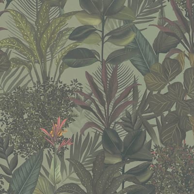 Bloemen behang Profhome 394331-GU vliesbehang hardvinyl warmdruk in reliëf licht gestructureerd in jungle stijl mat groen bordeauxpaars olijfbruin 5,33 m2