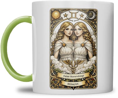 Sterrenbeeld mok - Tweeling - Licht Groen - Tarot mok - Gepersonaliseerd met naam en datum