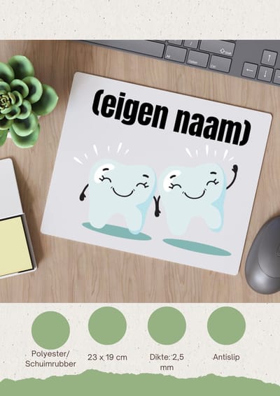 Akyol - 2 tanden Muismat - Tandarts - mondhygienist - met eigen naam - leuk cadeau voor iemand die tandarts is - cadeau - kado - 23 bij 19 cm