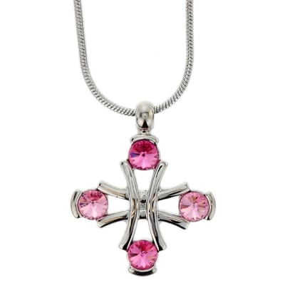 Behave - Zilverkleur ketting met roze stenen kruis hanger - Elegant detail