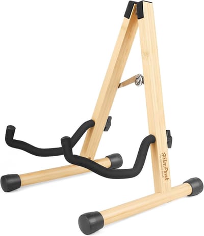Thijox - Gitaarstandaard A-frame Opvouwbaar, Draagbare Muziekstandaard voor Bas, Ukulele, Banjo, Cello, Mandoline - Duurzaam Bamboe Design met Eenvoud