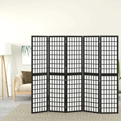 Opvouwbaar Kamerscherm - Ruimteverdeler Shoji - Privacy Creëren - Massief Dennen Hout - 200x170 cm - Zwart