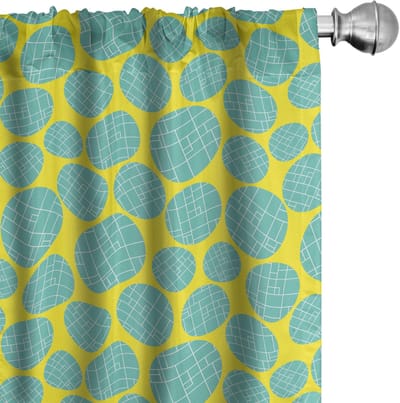 ABAKUHAUS Voorhangen Geometrisch – 2x75x175 – Microfiber Geel/Zeegroen
