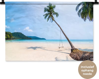 Wandkleed - Wanddoek - Strand - Palmbomen - Schommel - 60x40 cm - Wandtapijt